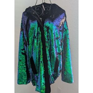 Free People City Lights Oversized Sequin Jacket With Velvet Hood
